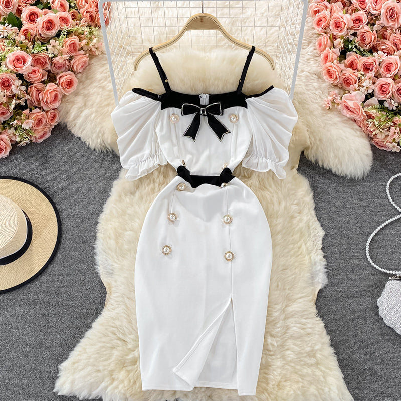 Robe croisée à épaules dénudées, fendue sur les hanches, robe portefeuille 2984