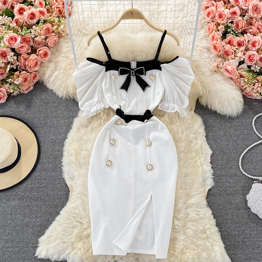 Robe croisée à épaules dénudées, fendue sur les hanches, robe portefeuille 2984