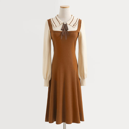 Nouveau pull vintage à fond jupe d'hiver tempérament slim slim faux deux pièces 2205