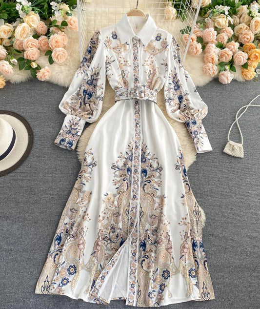 A line printed long dress women's dress  1334