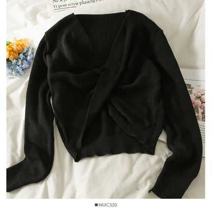 French minority short navel exposed thin long sleeve sweater  1772