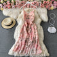 Split Pink Floral Chiffon Dress with irregular ruffles  3426