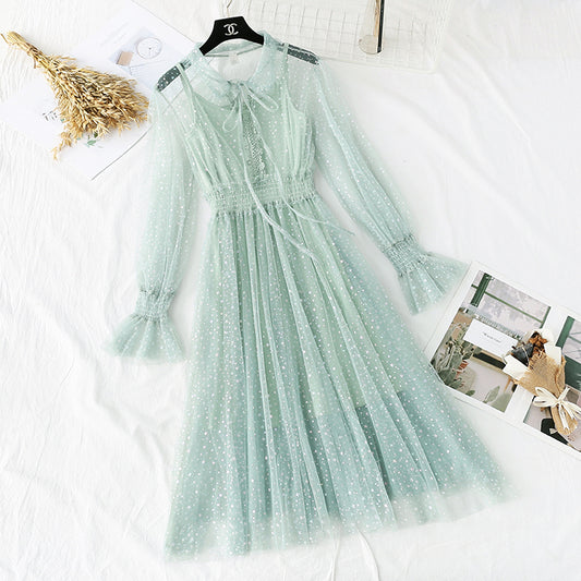 Nouveau costume deux pièces à jupe longue étoile colorée rétro française 2240