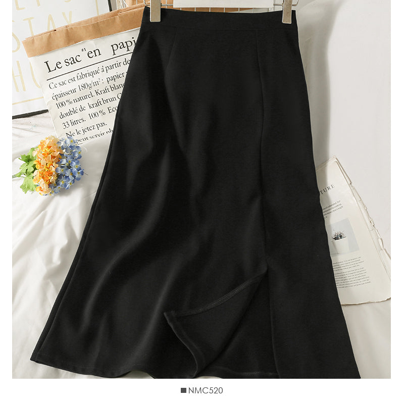Retro simple versatile split casual skirt  2546