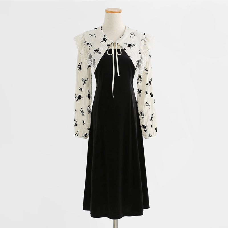 Robe noire de style nouveau tempérament, petite robe en velours doré à la mode début d'automne 2237