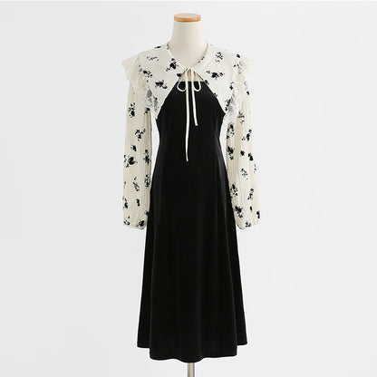 Robe noire de style nouveau tempérament, petite robe en velours doré à la mode début d'automne 2237