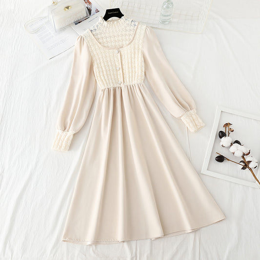 New gentle style lace stitching celebrity Plush bottomed little black skirt  2260