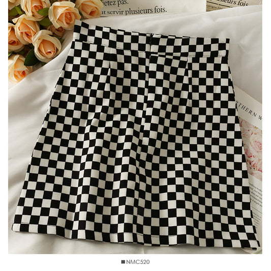 New Vintage Plaid high waist slim A-line skirt for women  2482