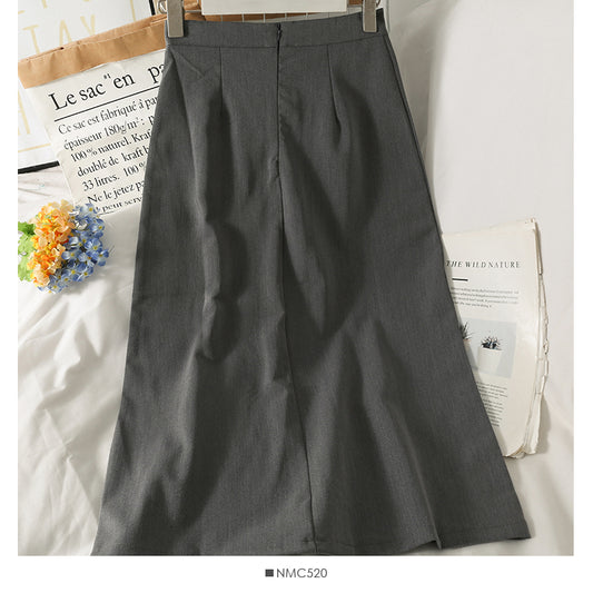Retro simple versatile split casual skirt  2546