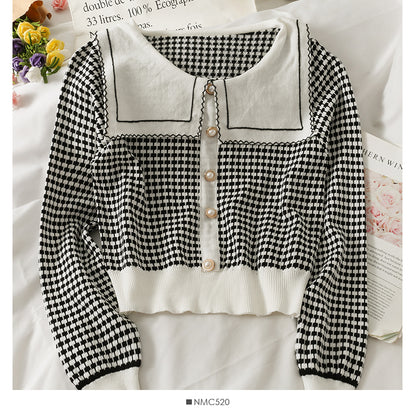 Slim and slim check long sleeve sweater women's doll neck  1760