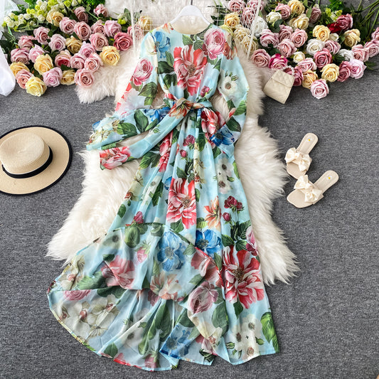 Temperament chiffon dress long sleeve  3280