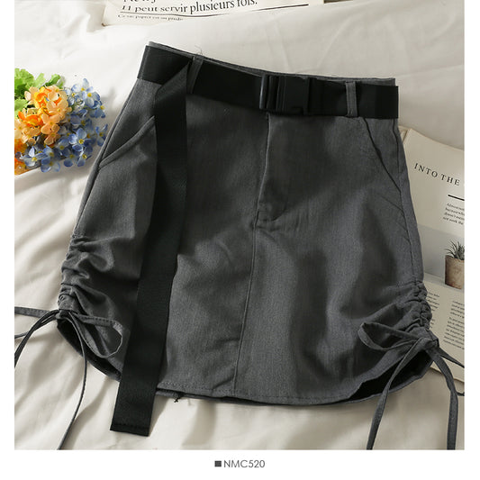 High waist slim drawstring pleated Hip Wrap Skirt  2565