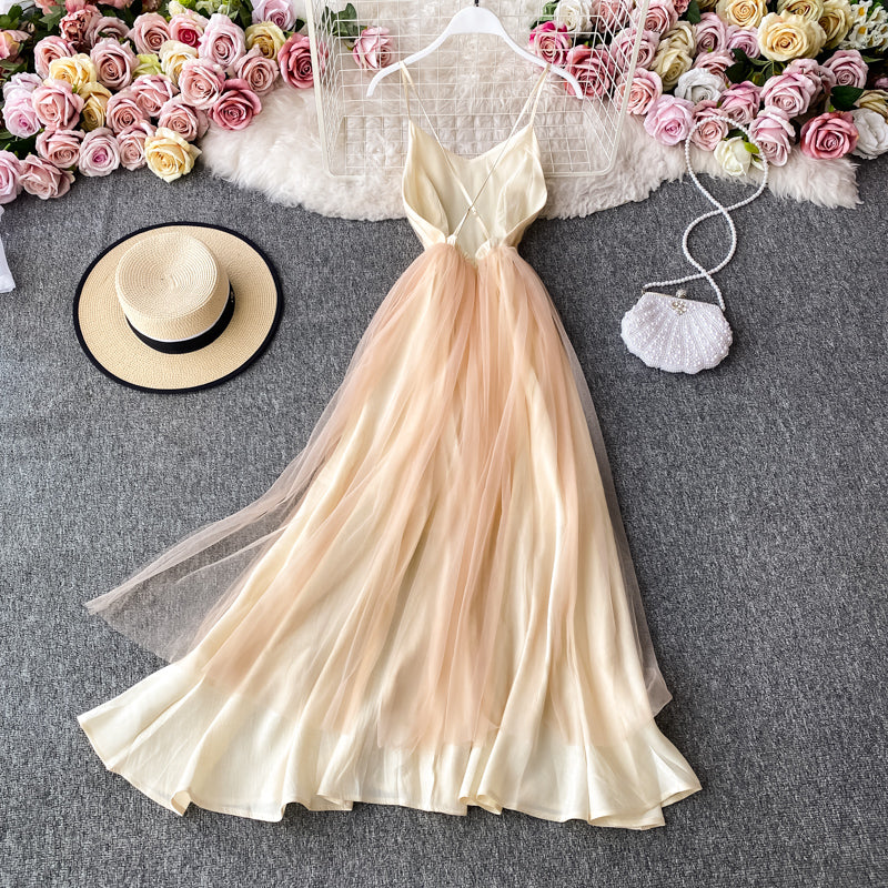 Sexy V-neck open back waist slim suspender dress sleeveless  3406