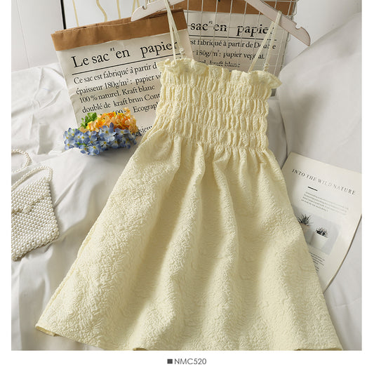 Koreanisches dünnes Kleid mit faltiger Pilzseite und hoher Taille für Frauen 2686