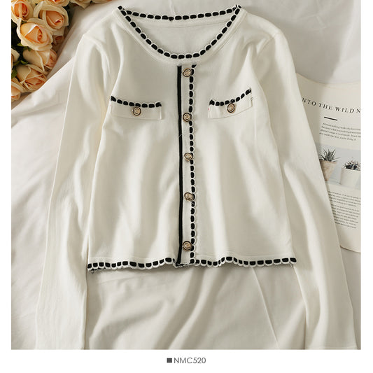 Einreihiger Pullover mit rundem Halsausschnitt und Wellenkante im koreanischen Vintage-Stil 2037