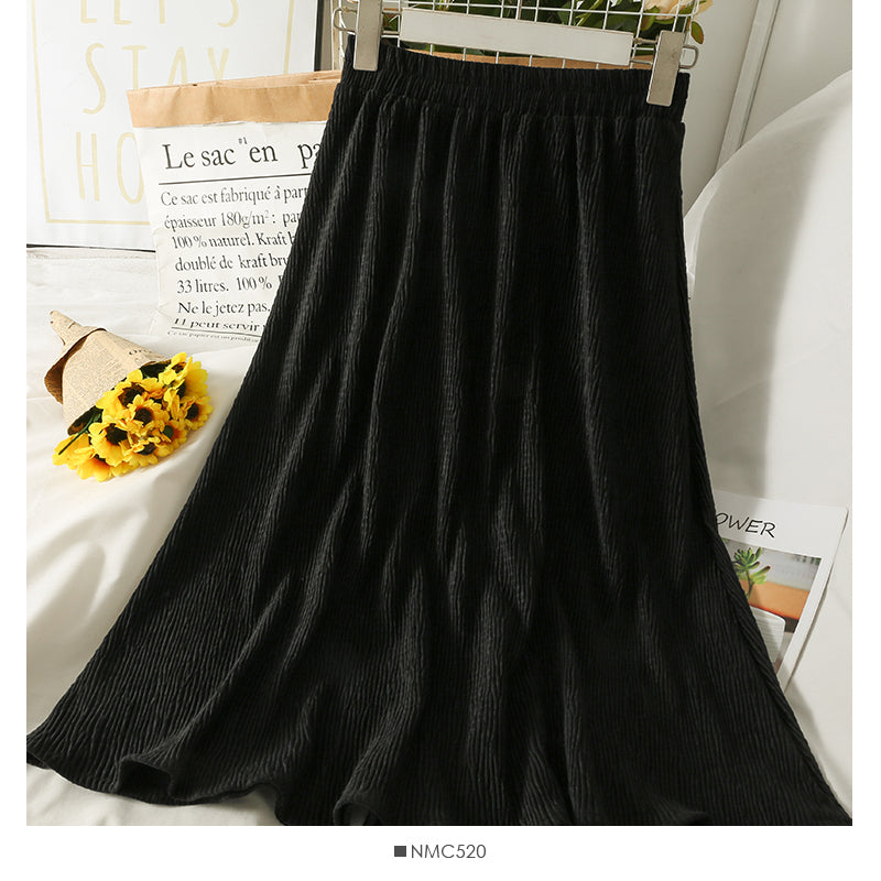 Hong Kong style retro simple versatile elastic waist thin skirt  2552