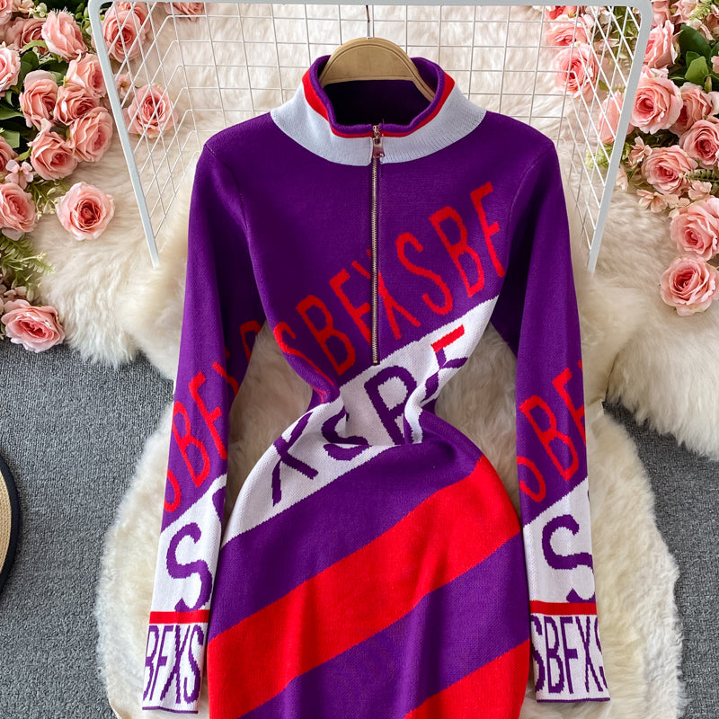 Robe moulante à imprimé lettre slim et slim 2911