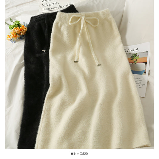Plush medium length high waist slim skirt  2597