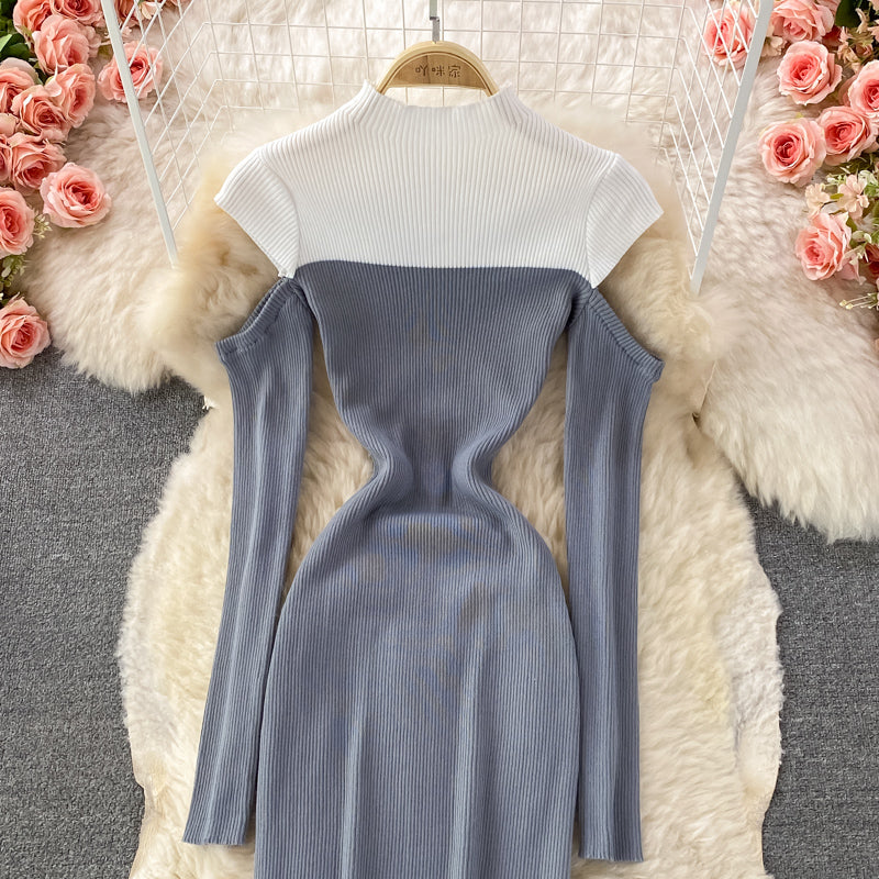 Französisches Vintage-Strickkleid mit Stehkragen 3358