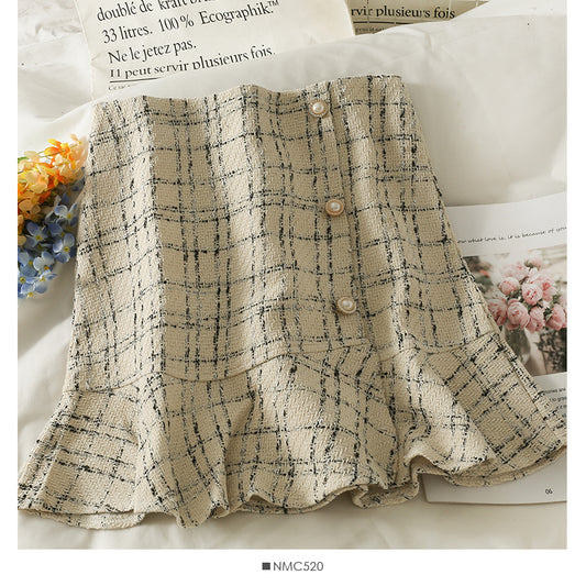 New Vintage tweed Plaid high waist skirt  2583