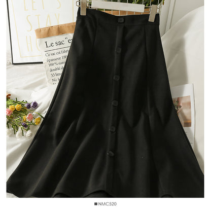 Korean Retro High Waist middle and long breasted skirt for women  2528