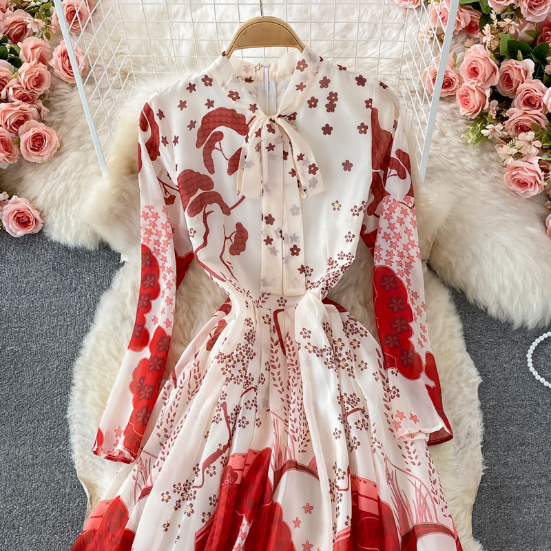 Robe ample à imprimé en dentelle avec nœud papillon 3351