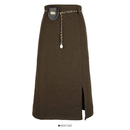 Korean high waist slim chain belt versatile split one-step skirt  2580