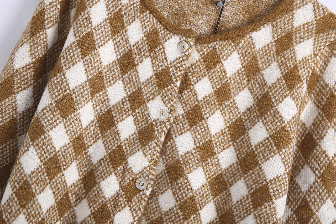 Autumn lozenged women's cardigan jacket  1355