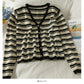 Striped single breasted V-neck cardigan thin top women  1892