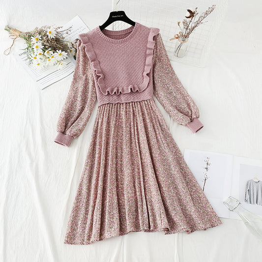 Dress foreign style age reduction splicing broken flower tea break Platycodon grandiflorum skirt  2261
