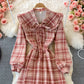 Doll neck bow tie tie mid length dress  3008