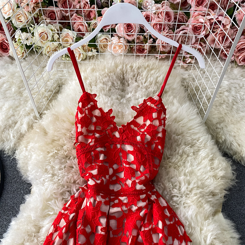 Robe en dentelle hydrosoluble évidée à une épaule 2801