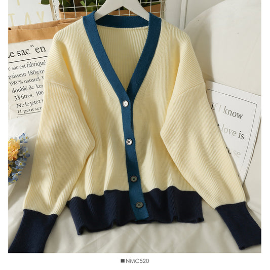 New contrast color stitching loose and thin low neck T-shirt for women  2047