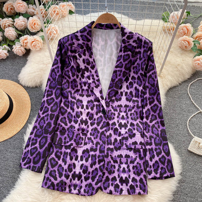 European and American style versatile medium and long leopard print suit  1563