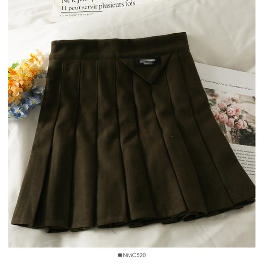 Retro High Waist thin solid color versatile skirt  2555