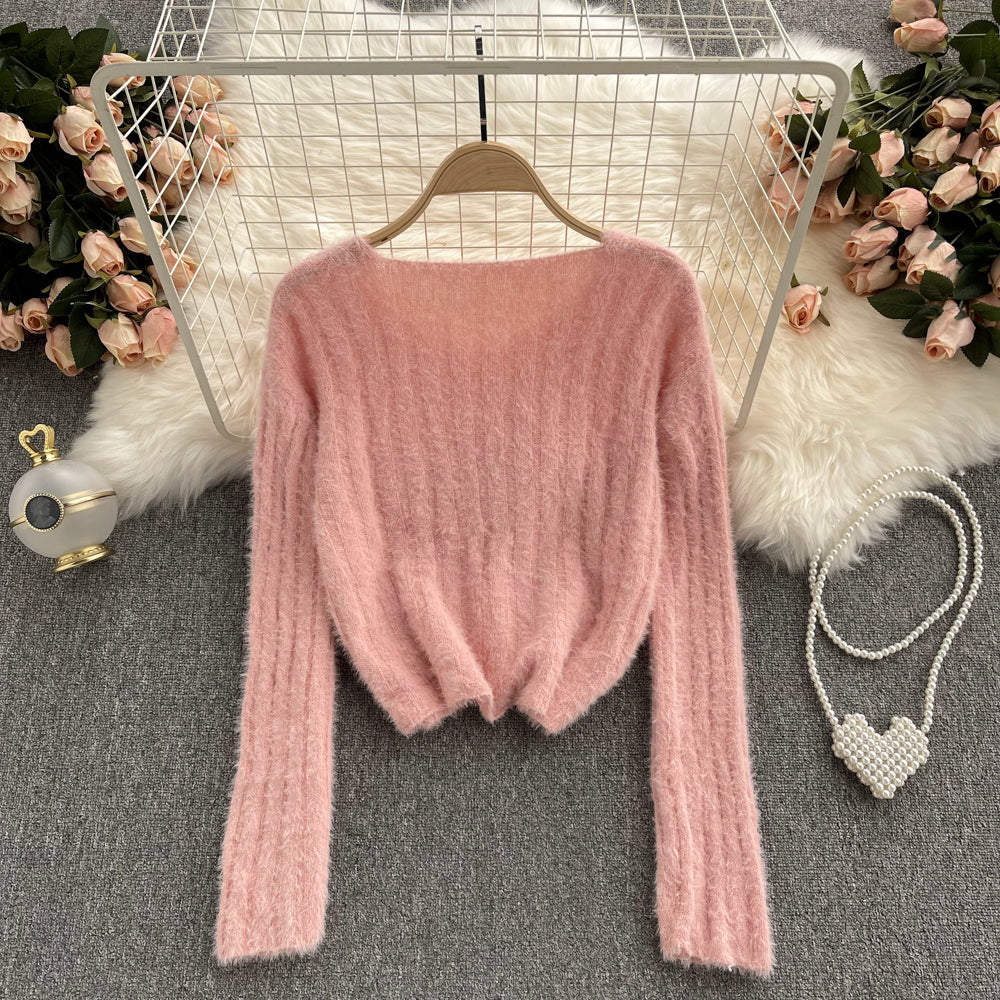Versatile short Pullover mohair sweater  1615