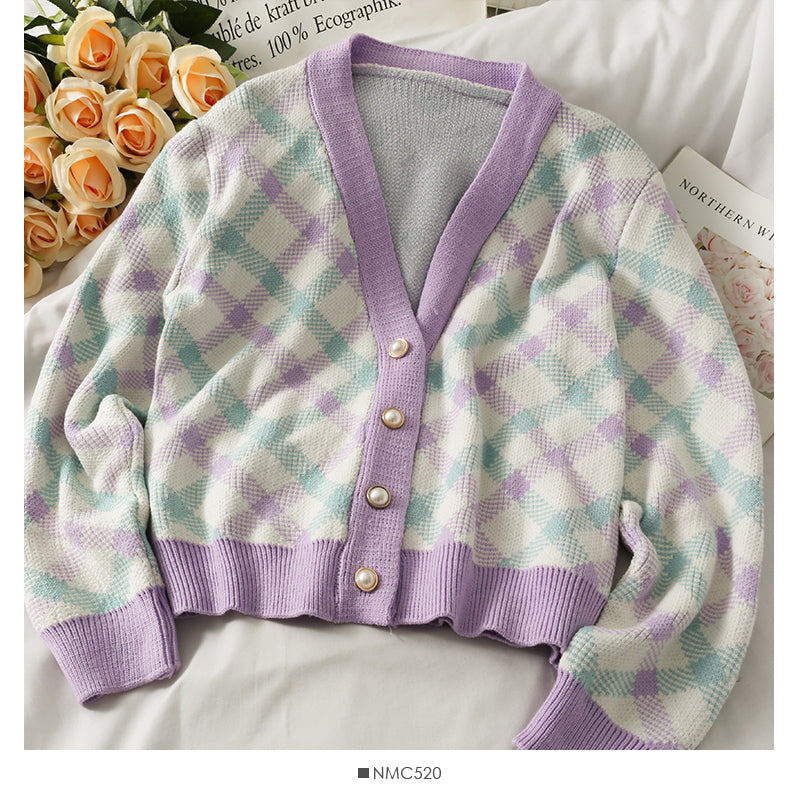 Korean loose and thin pearl single breasted cardigan knit  1809
