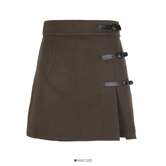 Multi panel buckle high waist slim A-line skirt  2578