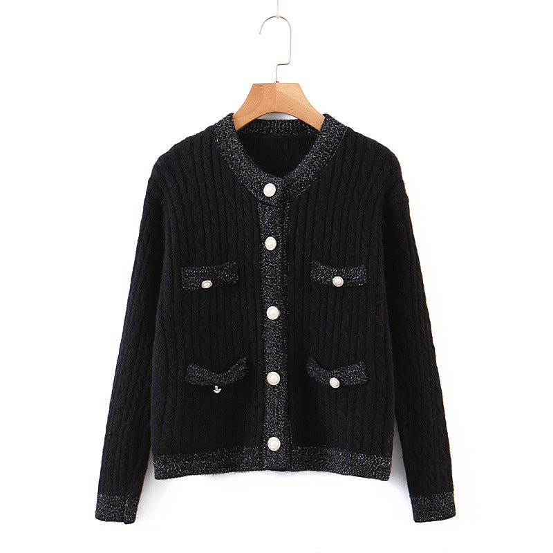 Pearl button cardigan sweater for women's dress with small fragrance and twist design  1350