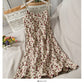 Sweet printed corduroy high waist medium length beautiful back dress for women  2675
