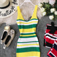 Contrast stripe V-neck vest skirt slim fit Hip Wrap Dress  3276