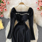 High end light luxury Nail Drill stitched Vintage Hip Wrap Dress  3013