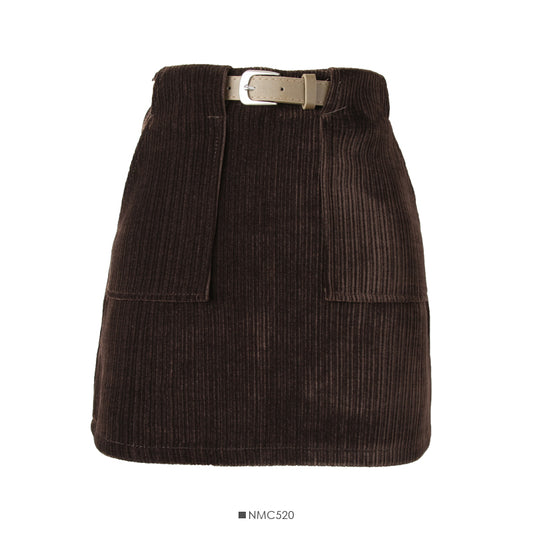 Korean retro bandage high waist slim striped A-line skirt  2650