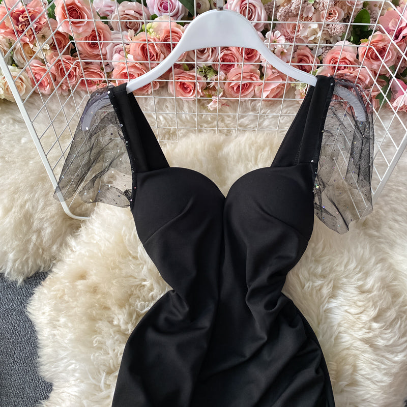 Sexy, rückenfreies, plissiertes, schmales Wickel-Hüftrock-Mode-Split-Kleid 3284