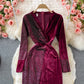 Hot drill velvet dress long skirt waist closing slim cut Hip Wrap Dress  3235