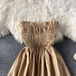High waist off shoulder pleated strapless dress skirt  3043