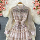 Light luxury stand collar embroidered lace dress  3370