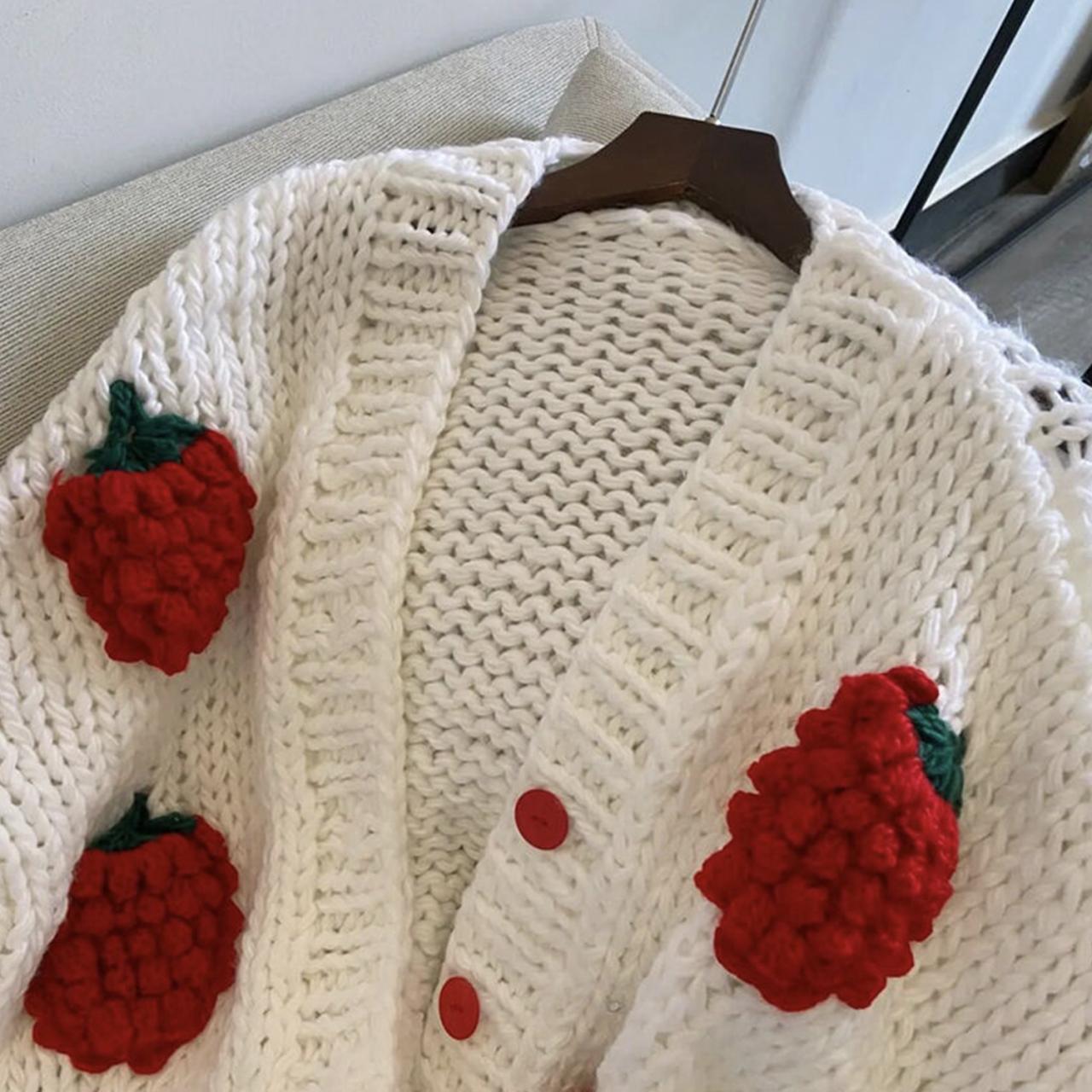 Cute three-dimensional strawberry cardigan long-sleeved sweater  1477