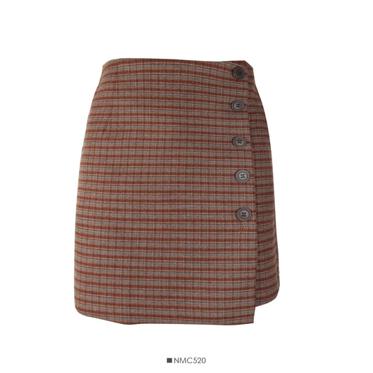 Hong Kong style retro breasted high waist thin wool versatile skirt  2593