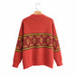 Damen Pullover Strick Vintage Art Jacquard Loose Sweater 1345